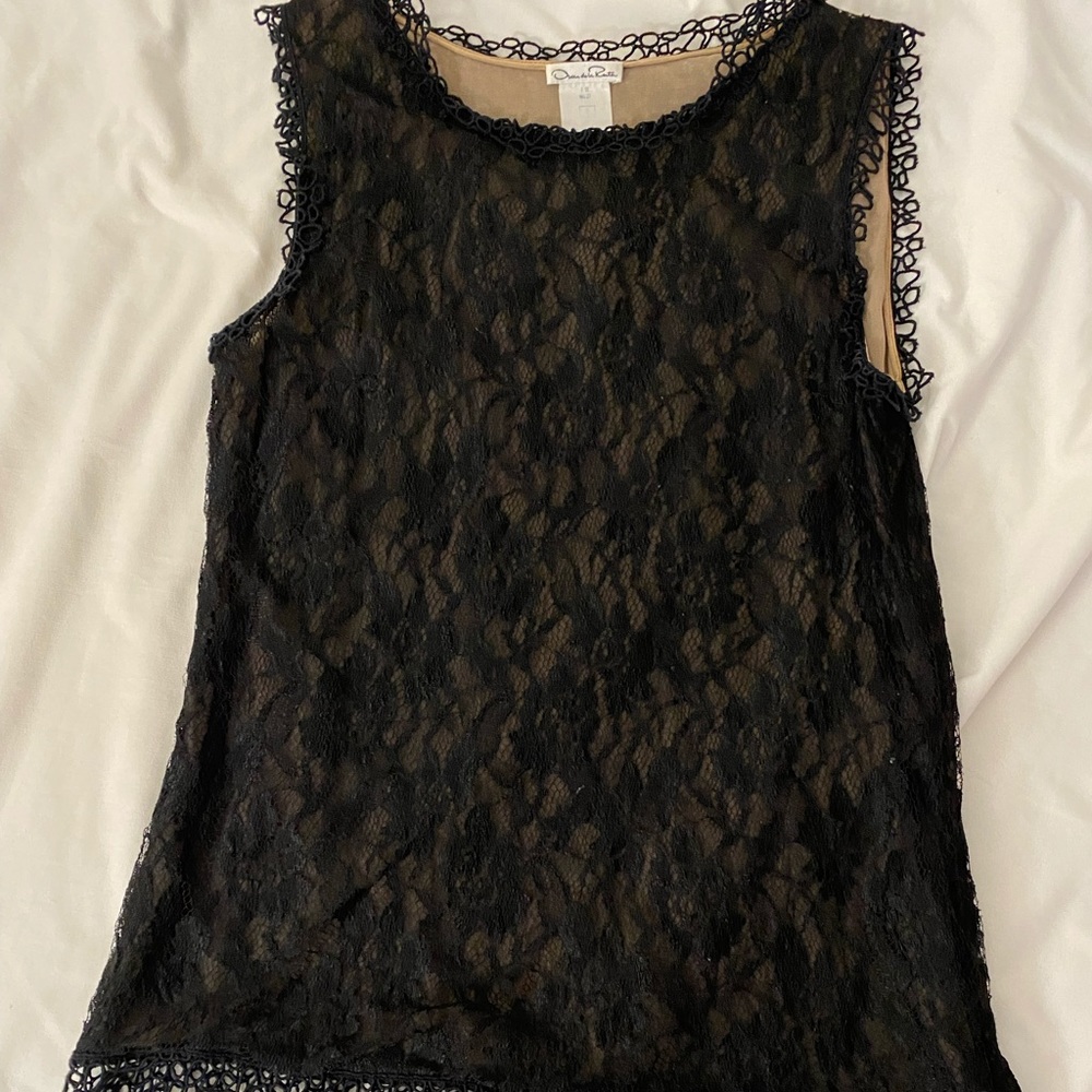 Oscar de la Renta nude / black chantilly lace